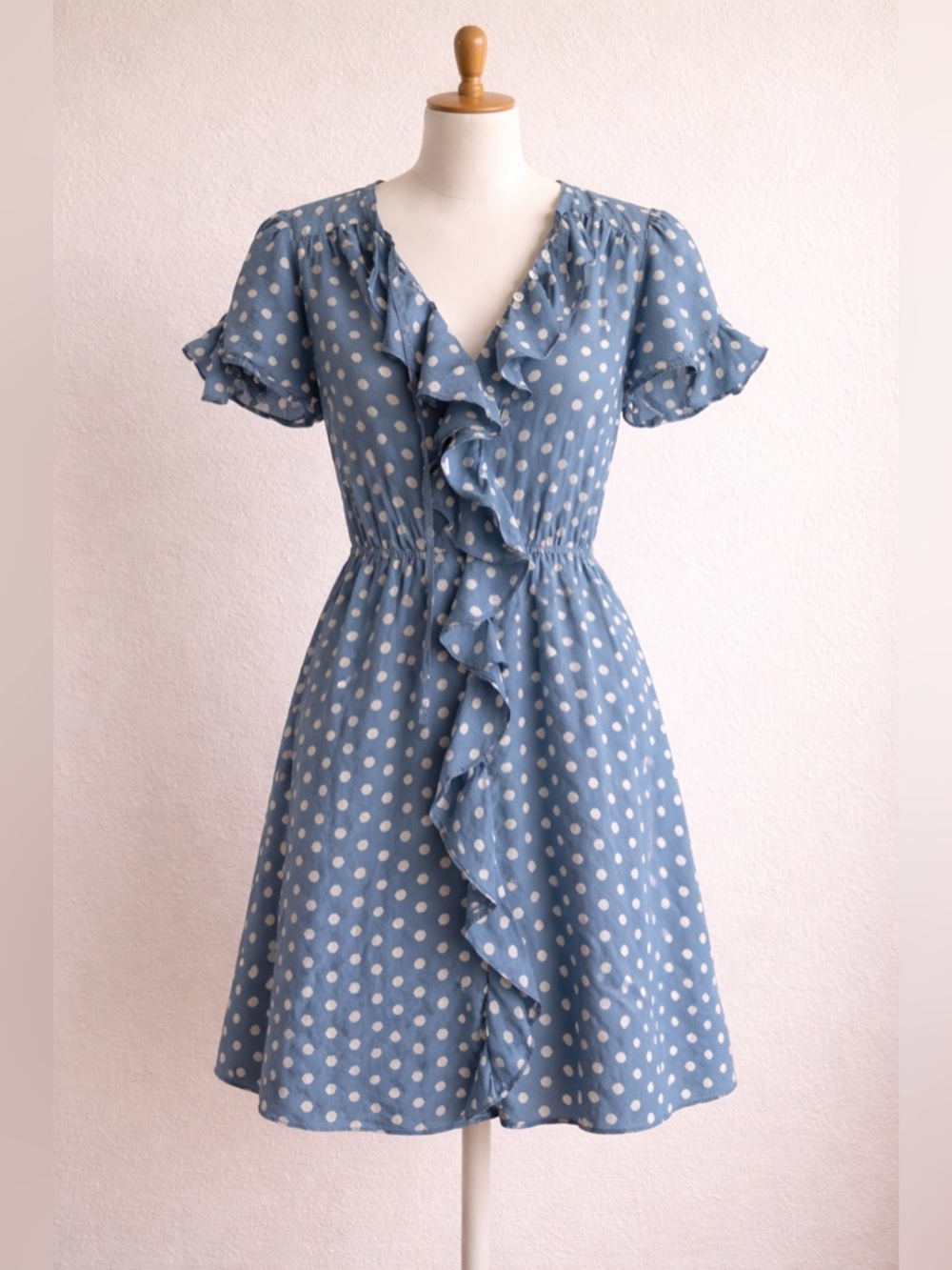 lil by Anthropologie 100% Silk Blue Polka Dot Dress